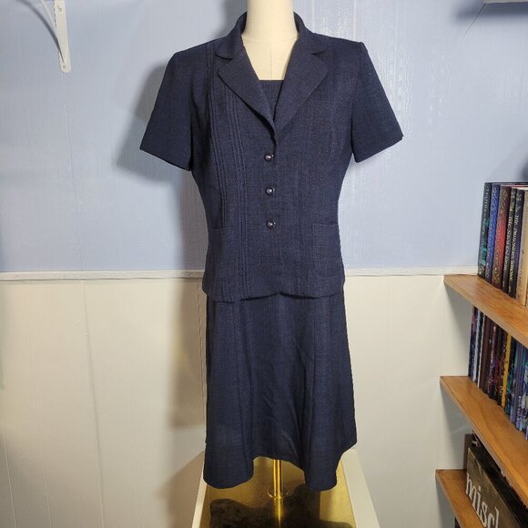 Danny & Nicole Size 8 Heathered Navy Black Sleeveless Dress with Matching Jacket - Picture 1 of 12